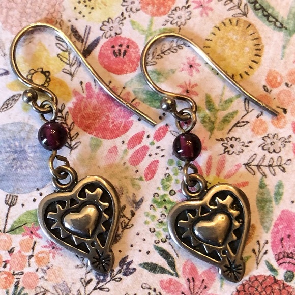 Silpada Sterling Silver Garnet Engraved Heart Earrings W0953 - Picture 7 of 13